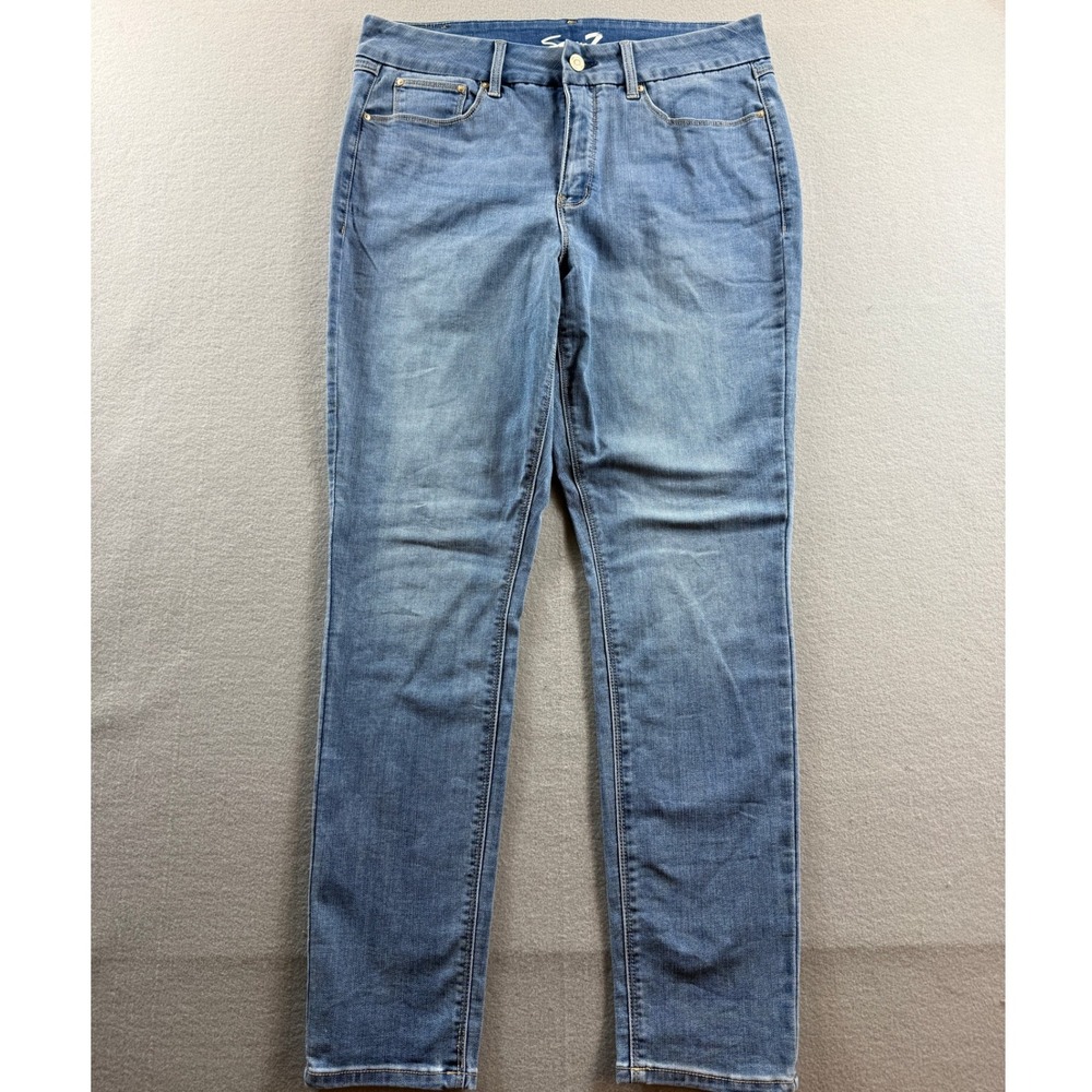 Seven7 Tummyless High Rise Skinny Jeans Women 14 Blue Denim Stretch 35x29
